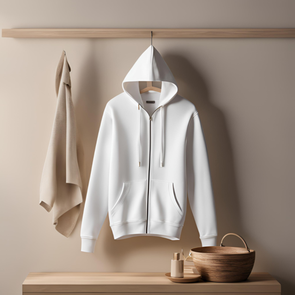 Unisex White Zip Hoodie
